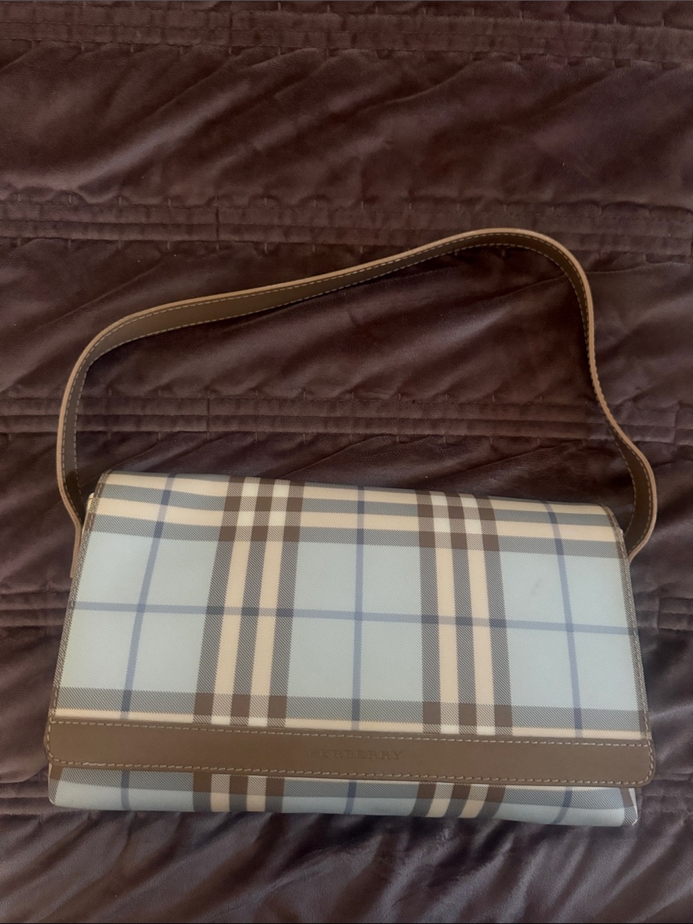 Authentic Burberry Classic Plaid Shoulder Bag in baby blue Blue and Grey